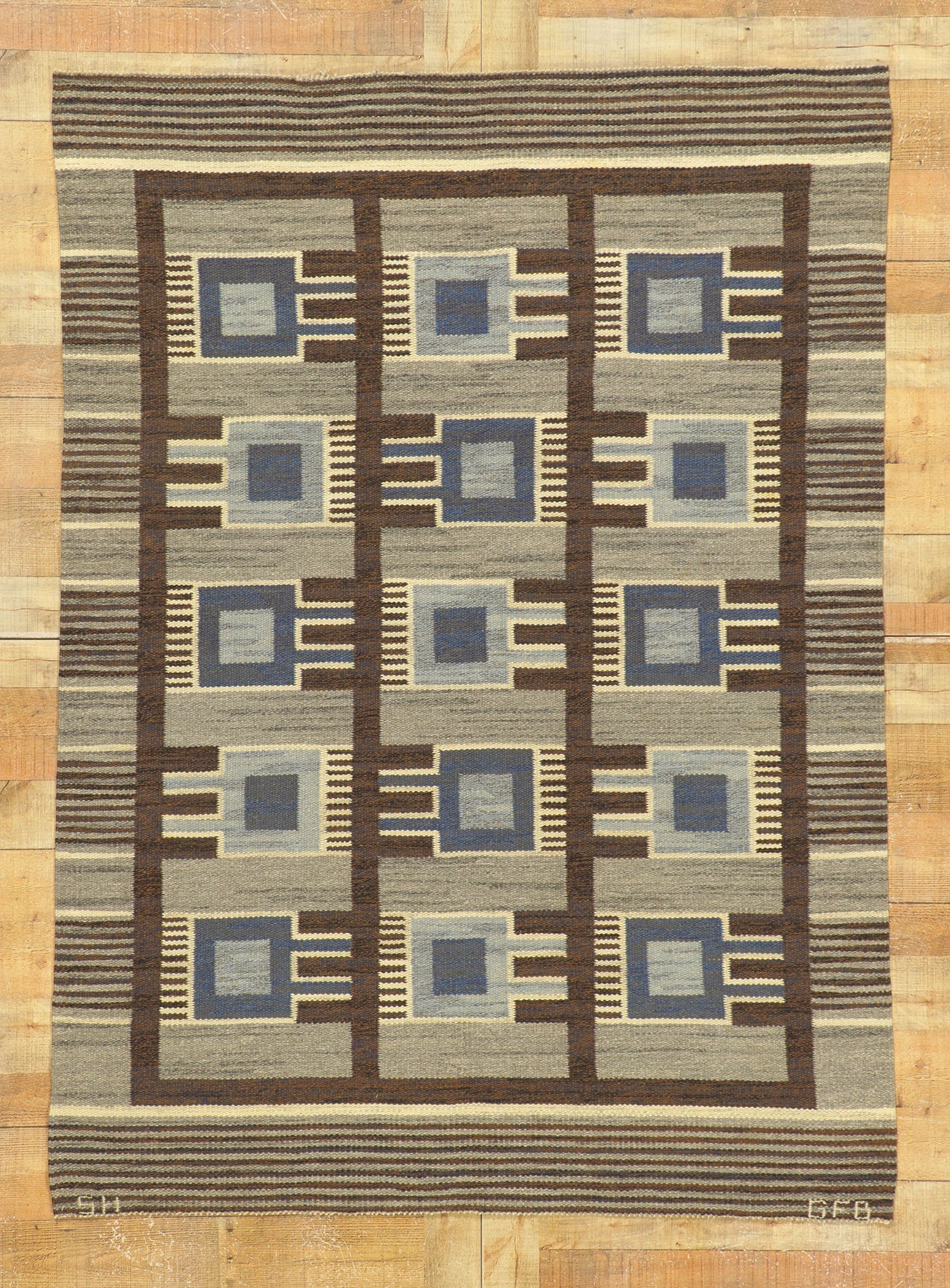5 x 7 Gunilla Fleming Borgstrom Vintage Swedish ​Rollakan Rug 78484