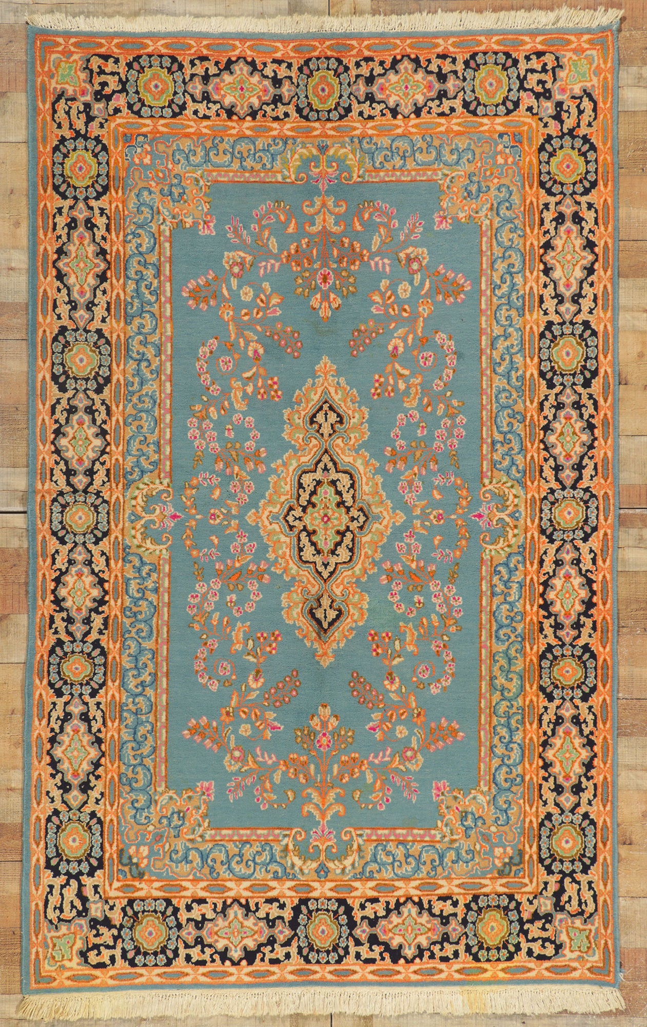 5 x 8 Vintage Blue Persian Kerman Rug 77514
