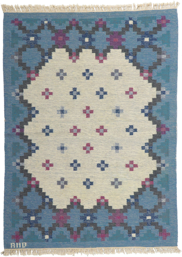 6 x 8 Anne Marie Boberg Vintage Swedish Rollakan Rug 78265