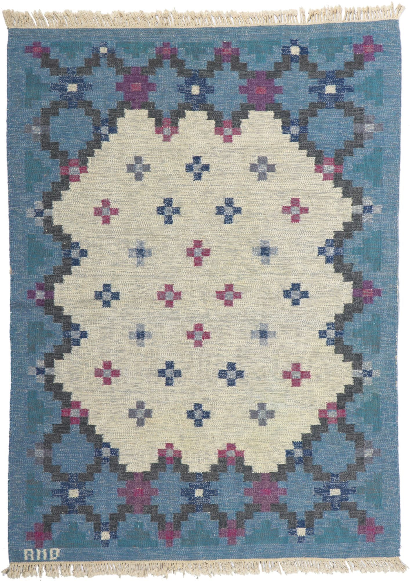 6 x 8 Anne Marie Boberg Vintage Swedish Rollakan Rug 78265