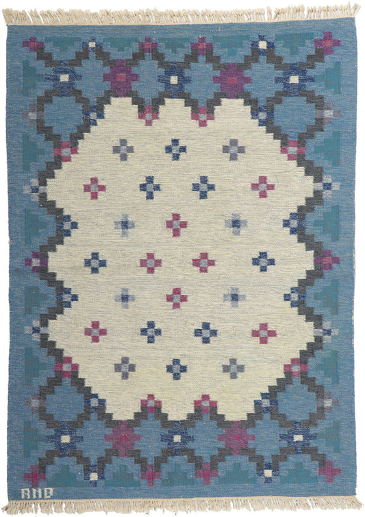 6 x 8 Anne Marie Boberg Vintage Swedish Rollakan Rug 78265