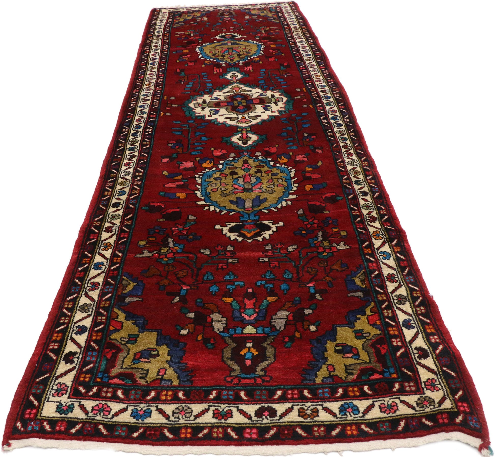 3 x 10 Vintage Persian Hamadan Rug 60184