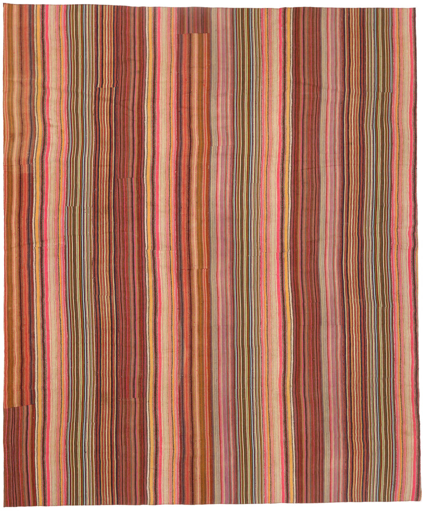 13 x 15 Vintage Turkish Striped Kilim Rug 60794