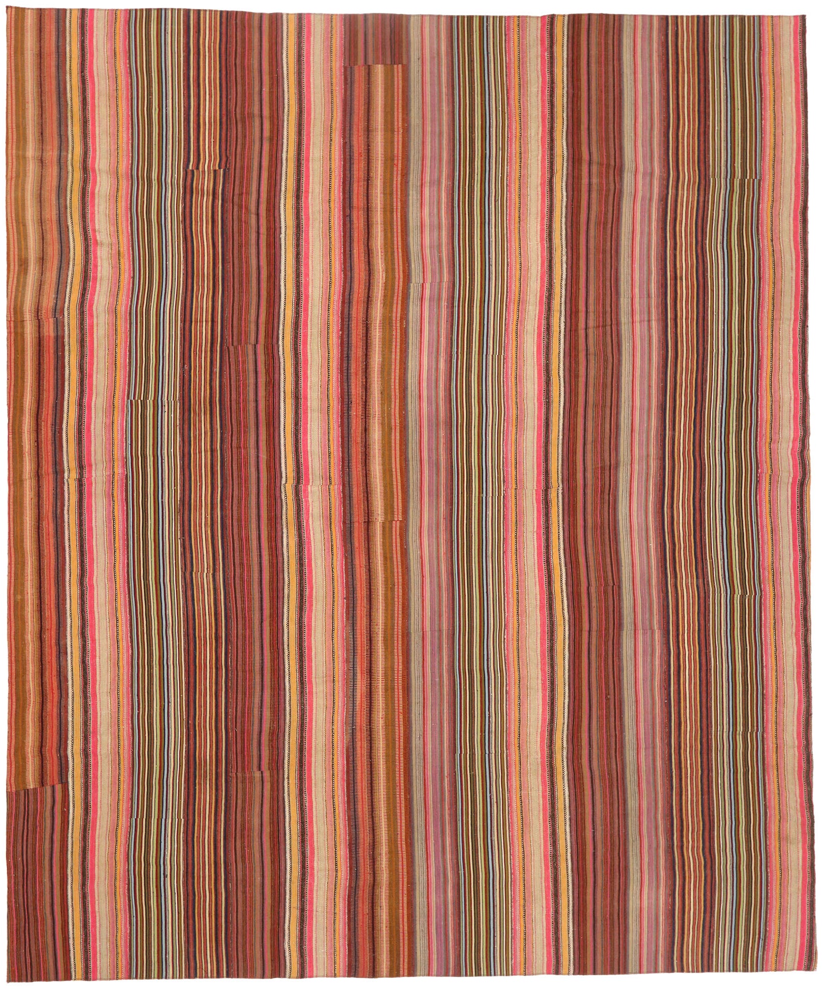 13 x 15 Vintage Turkish Striped Kilim Rug 60794