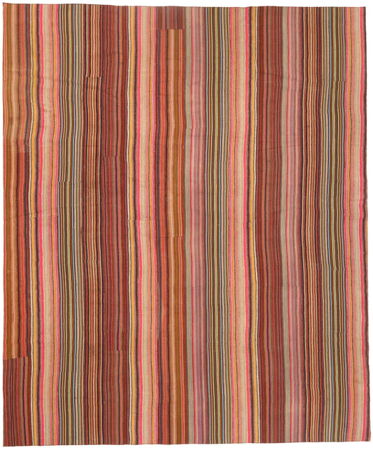 13 x 15 Vintage Turkish Striped Kilim Rug 60794
