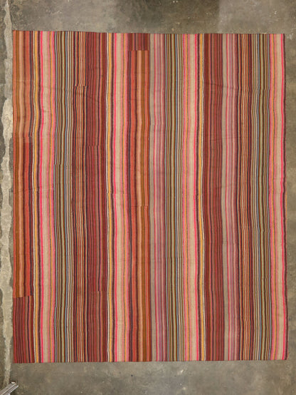 13 x 15 Vintage Turkish Striped Kilim Rug 60794