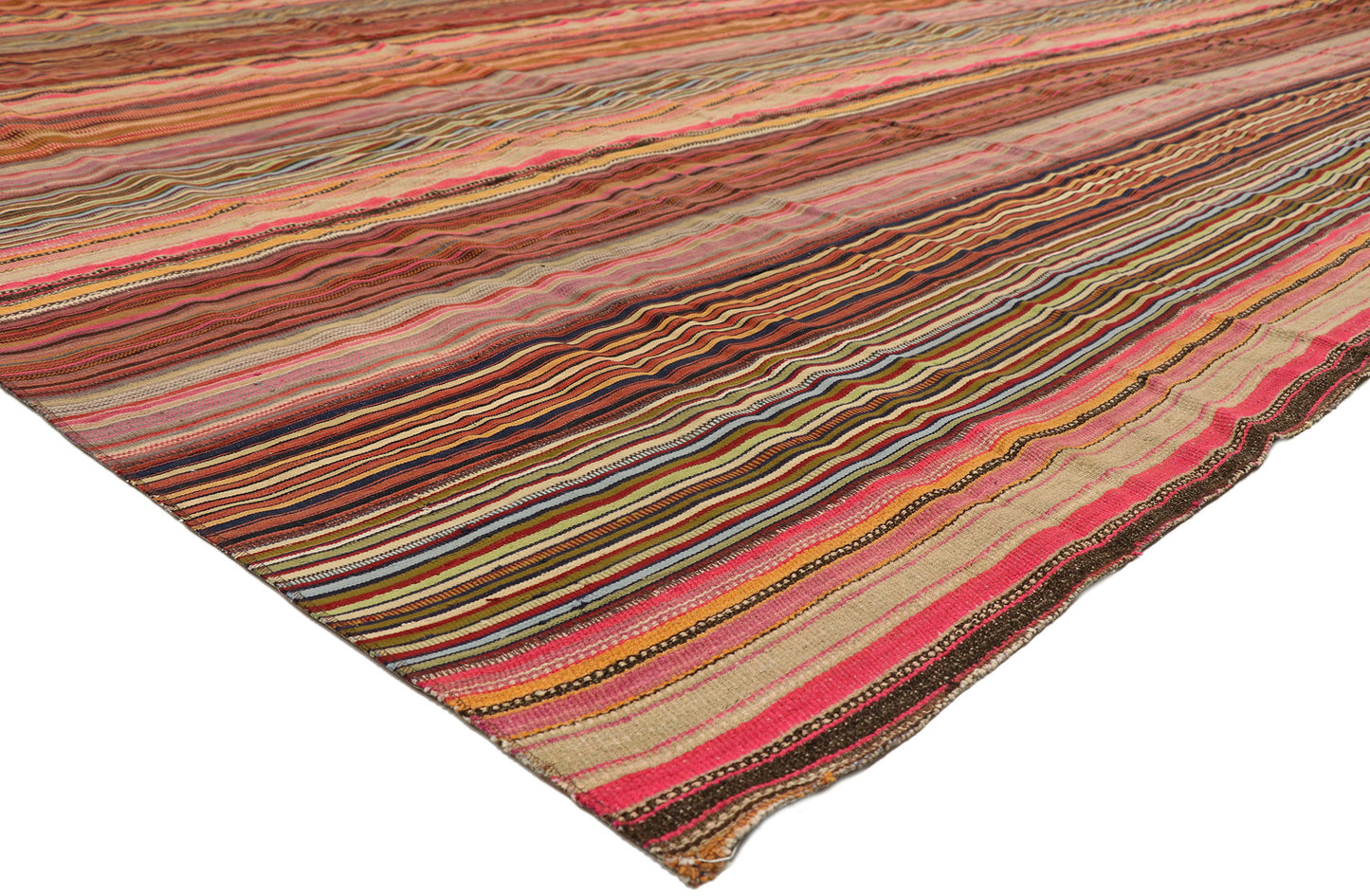 13 x 15 Vintage Turkish Striped Kilim Rug 60794