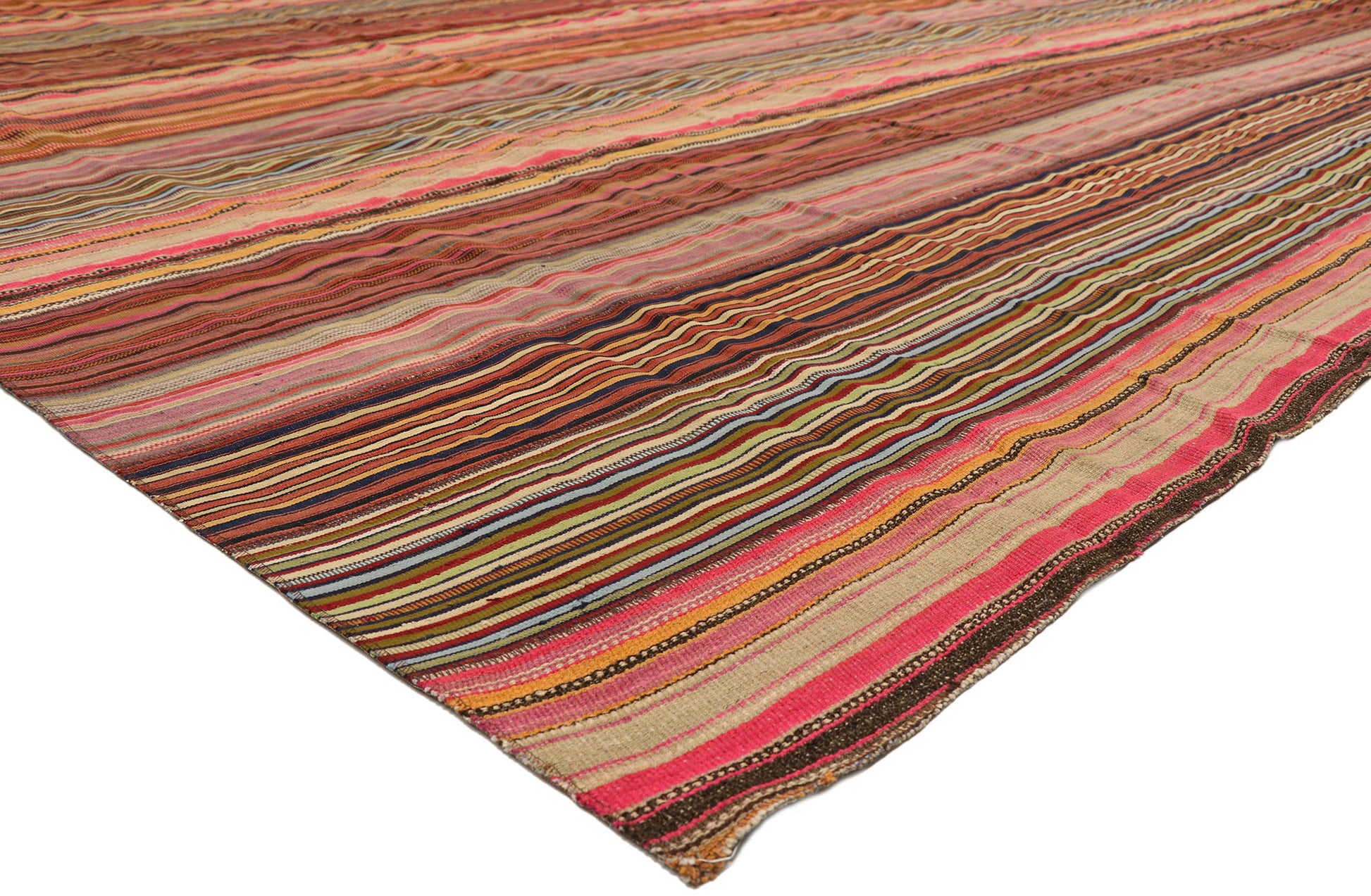 13 x 15 Vintage Turkish Striped Kilim Rug 60794