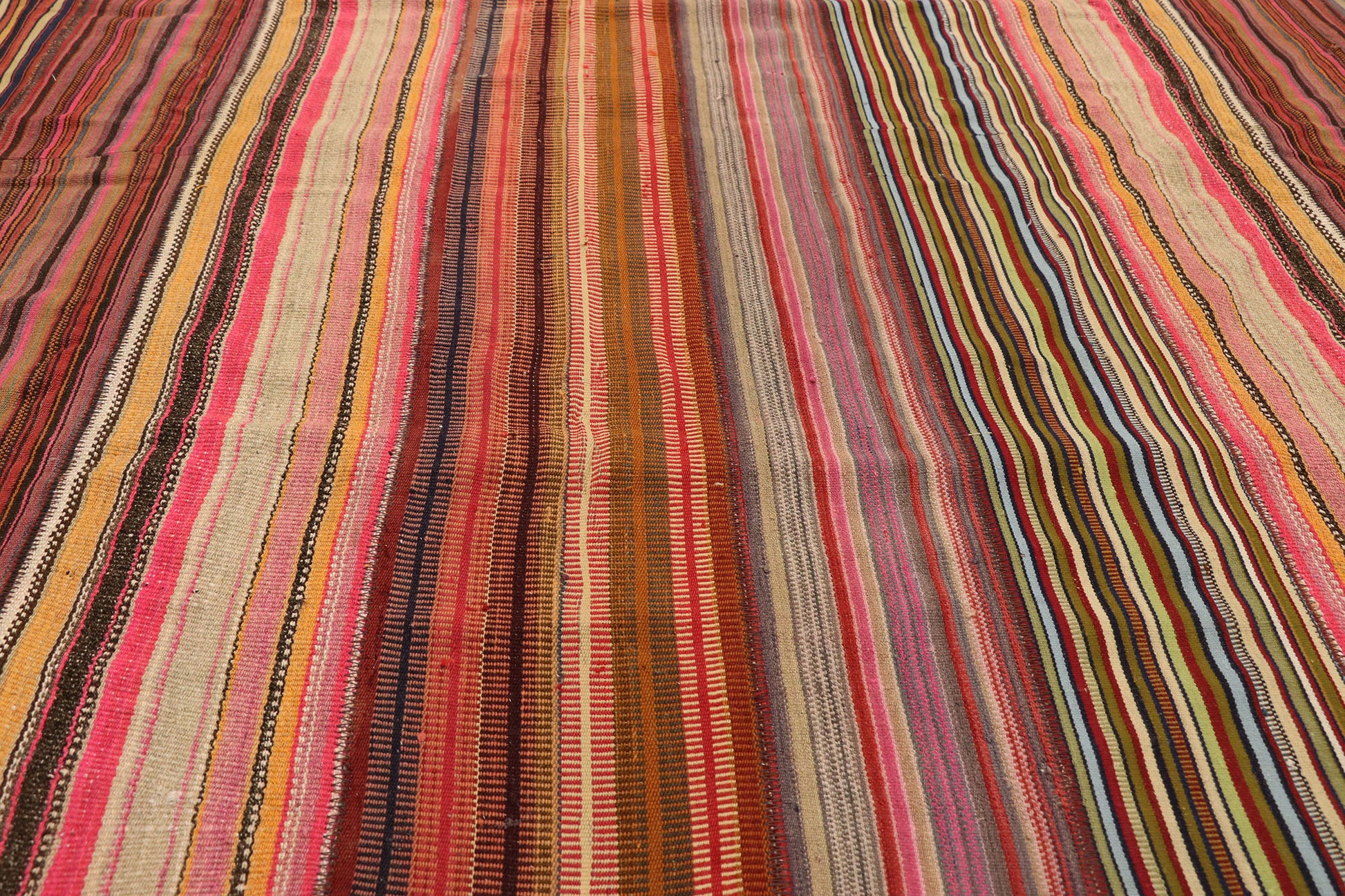 13 x 15 Vintage Turkish Striped Kilim Rug 60794