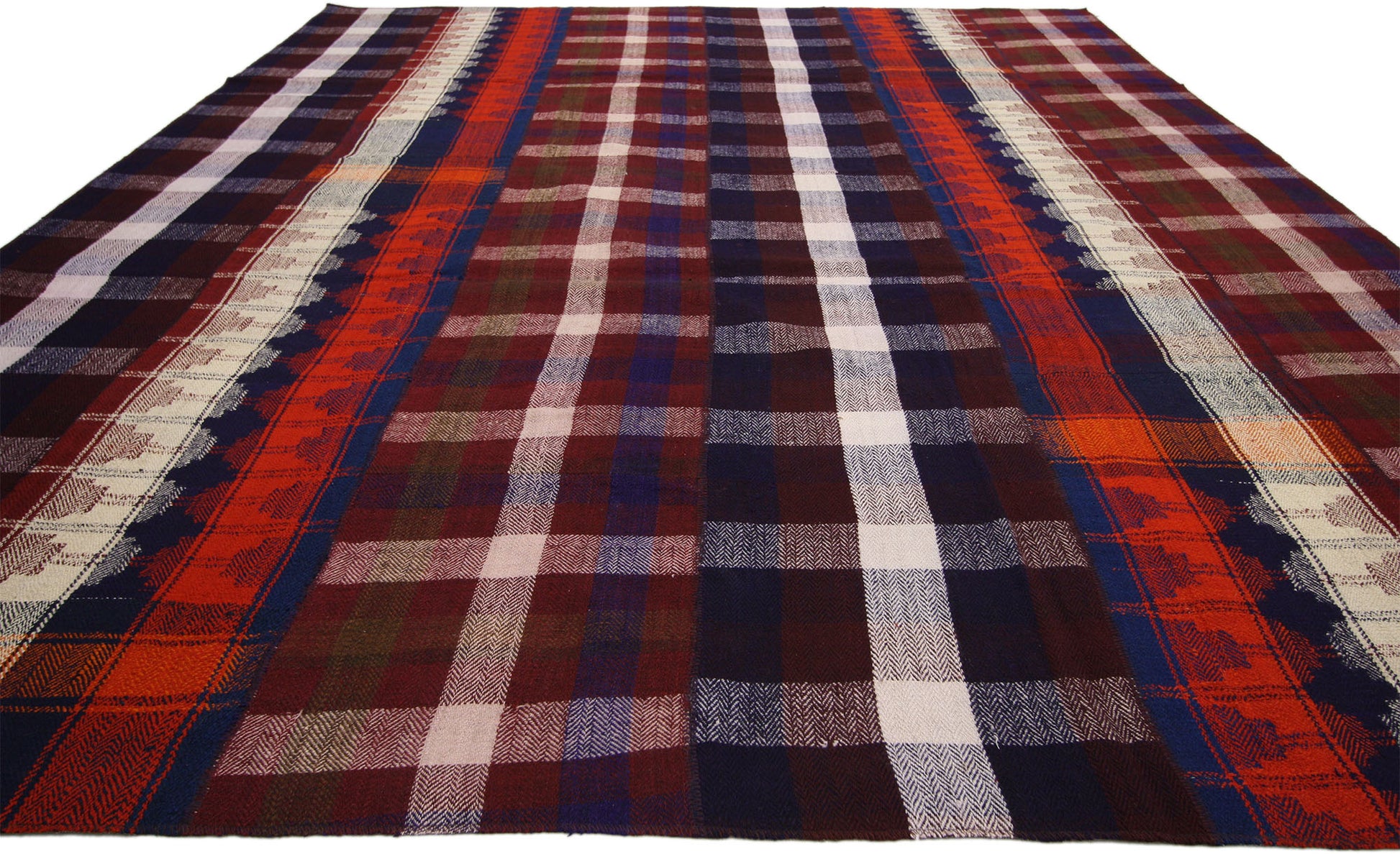 9 x 11 Vintage Kilim Tartan Plaid Rug 60805