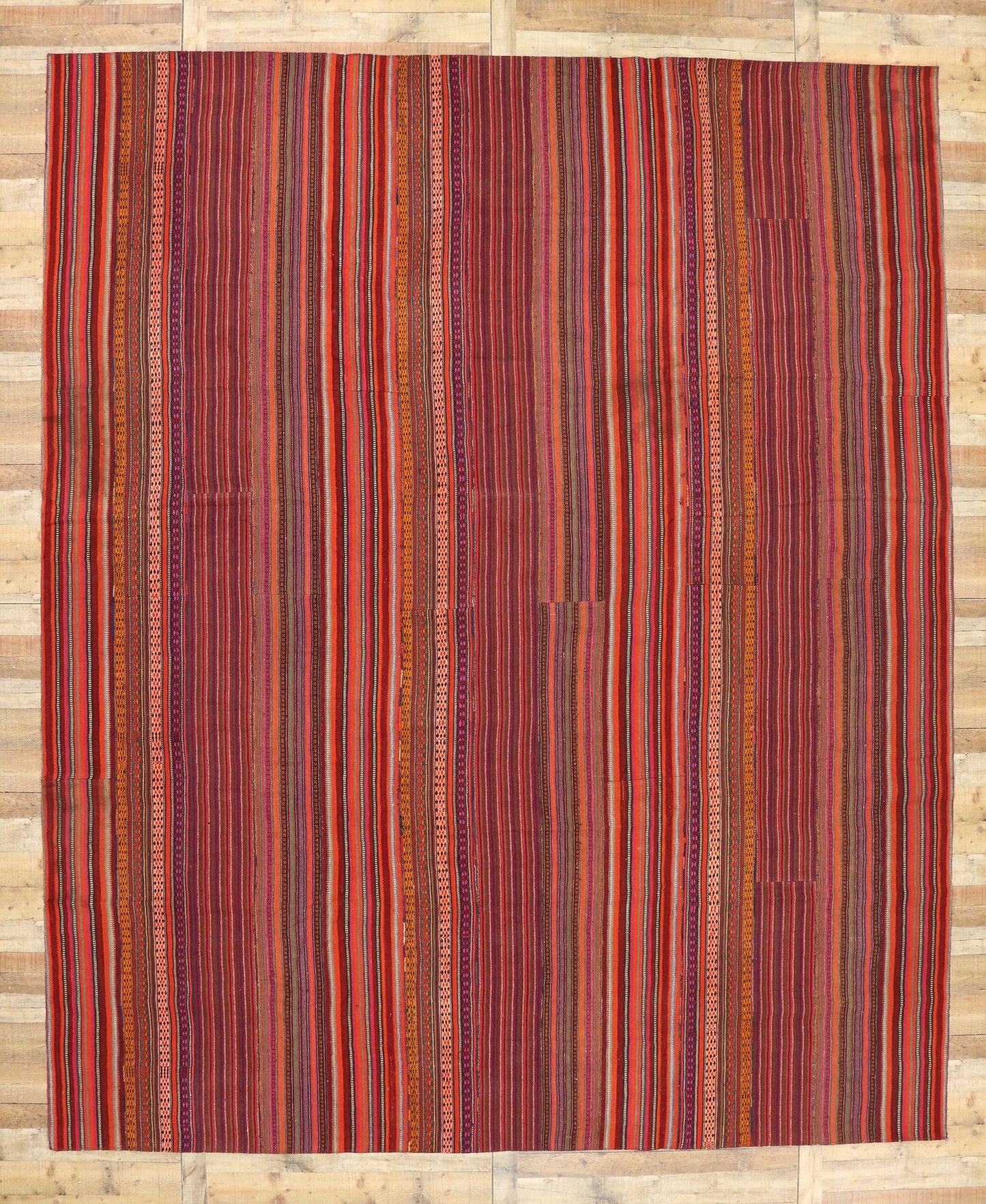 12 x 14 Vintage Turkish Striped Kilim Rug 60806
