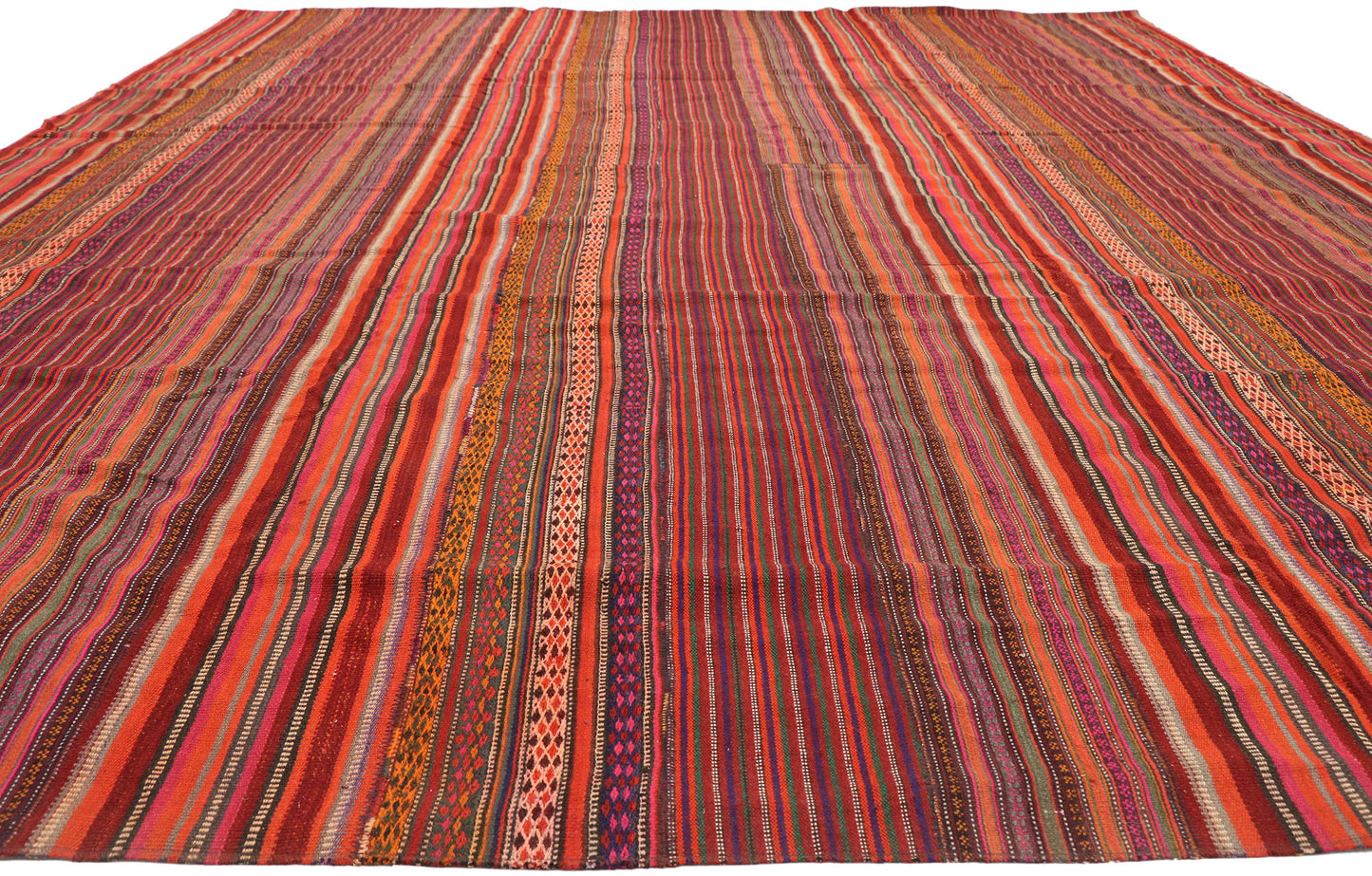 12 x 14 Vintage Turkish Striped Kilim Rug 60806