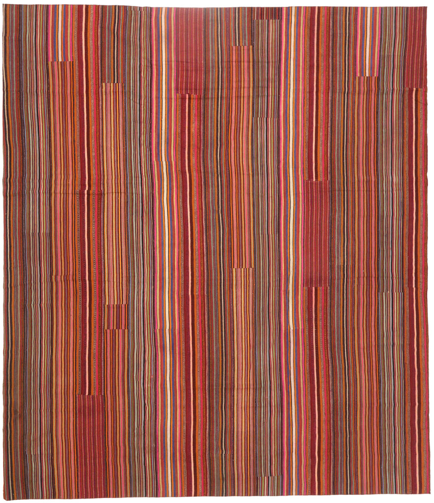 13 x 15 Vintage Turkish Striped Kilim Rug 60807