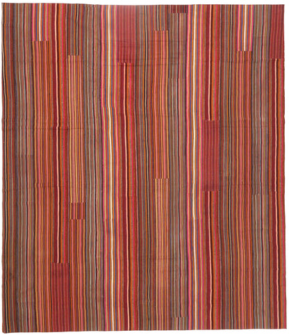13 x 15 Vintage Turkish Striped Kilim Rug 60807