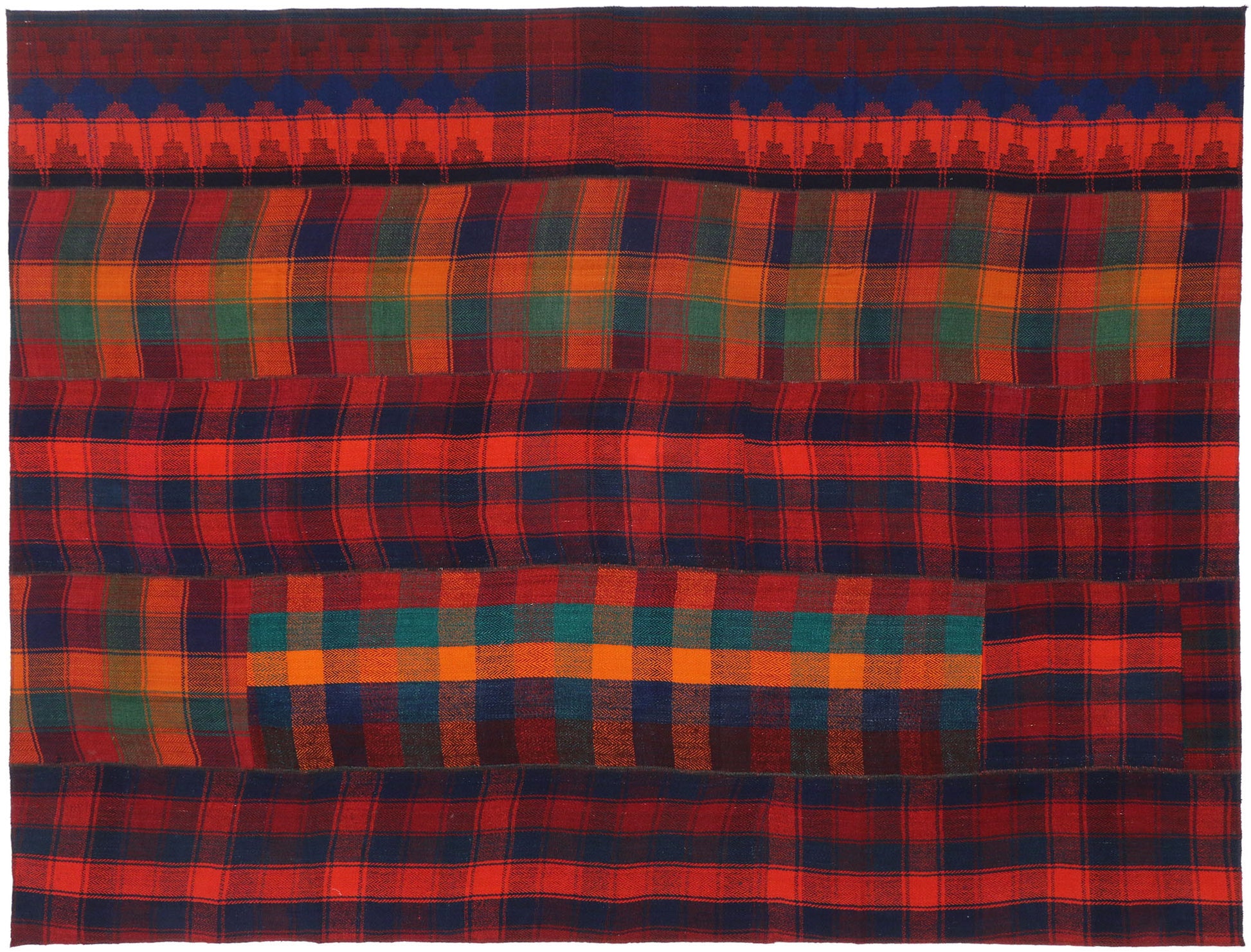 7 x 10 Vintage Kilim Tartan Plaid Rug 60811
