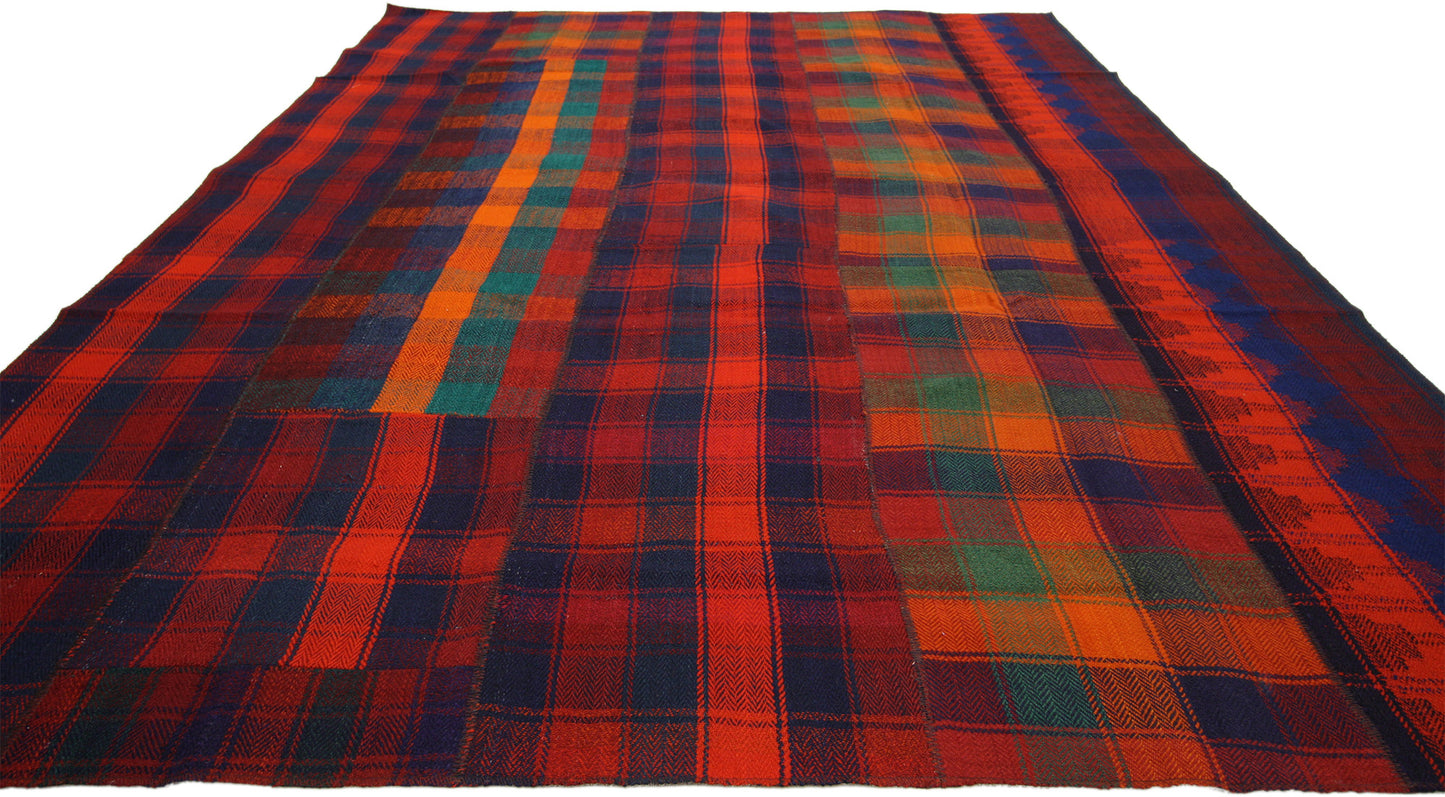 7 x 10 Vintage Kilim Tartan Plaid Rug 60811