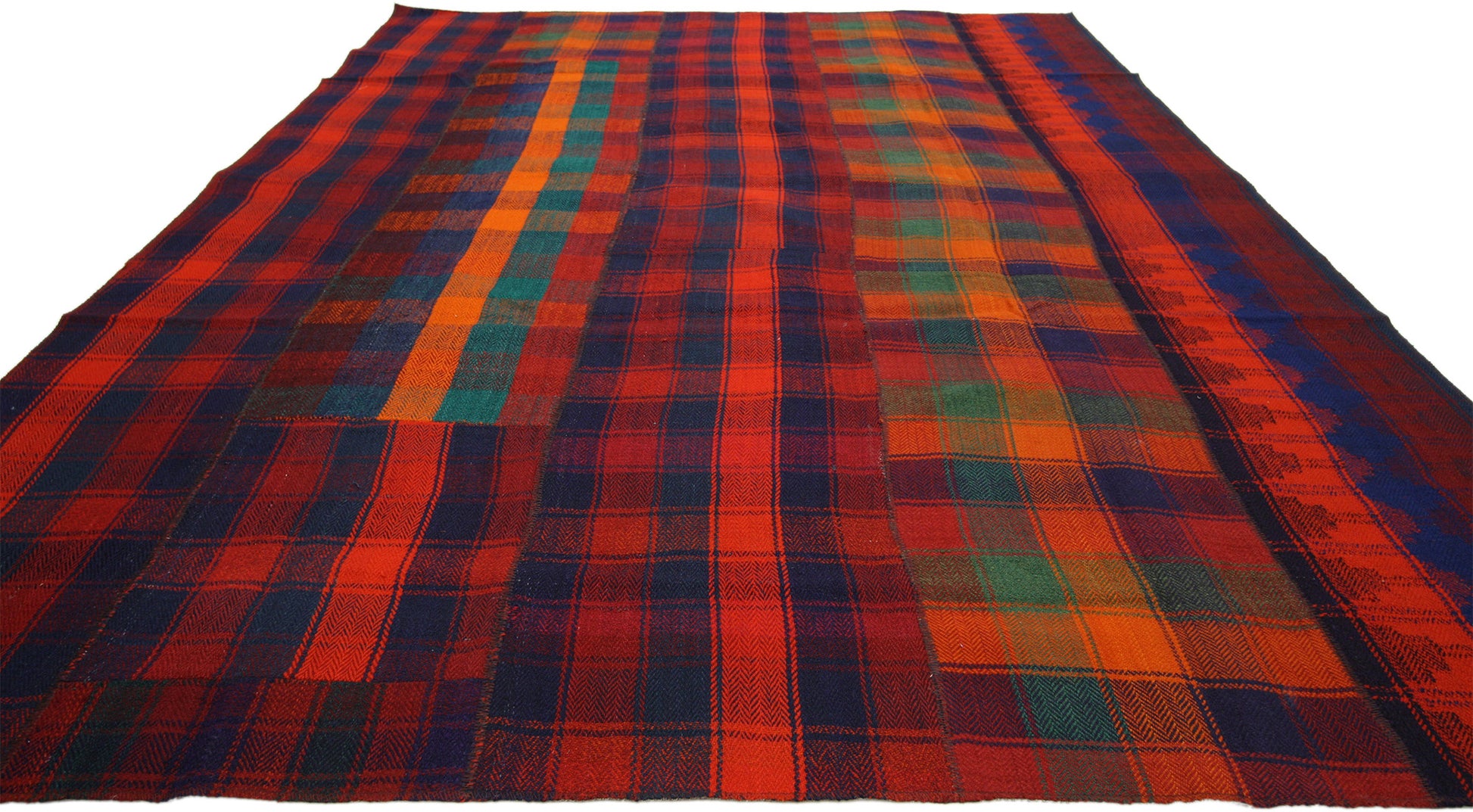 7 x 10 Vintage Kilim Tartan Plaid Rug 60811