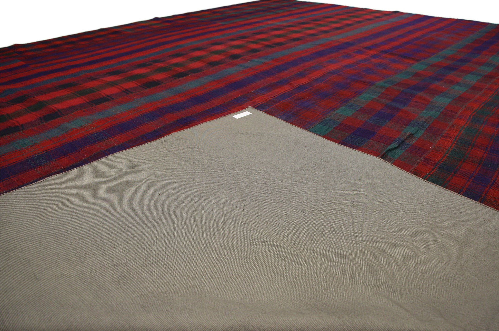 13 x 16 Vintage Kilim Tartan Plaid Rug 60815