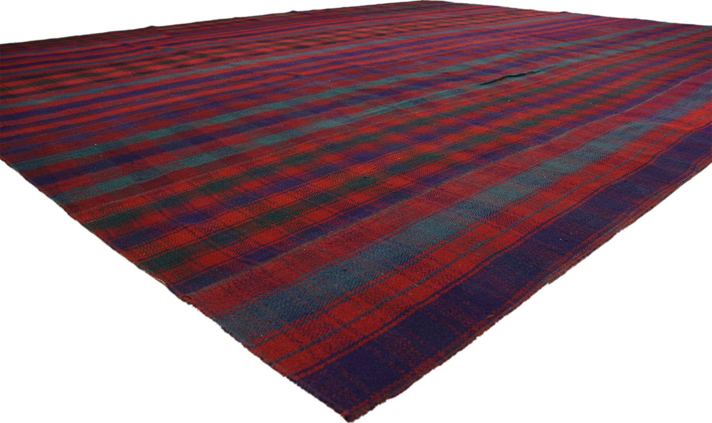 13 x 16 Vintage Kilim Tartan Plaid Rug 60815