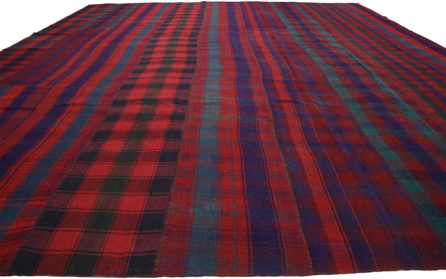 13 x 16 Vintage Kilim Tartan Plaid Rug 60815