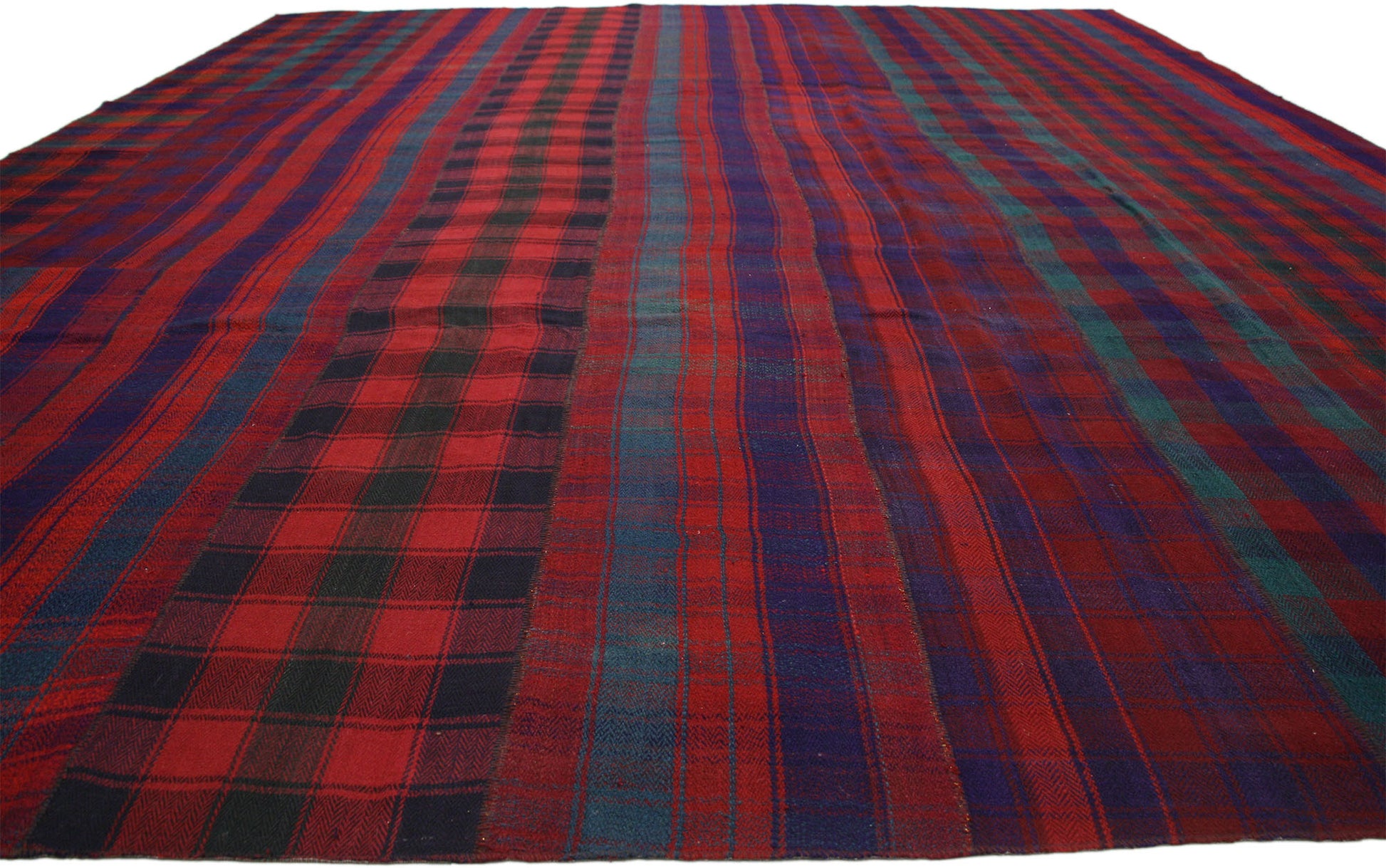 13 x 16 Vintage Kilim Tartan Plaid Rug 60815