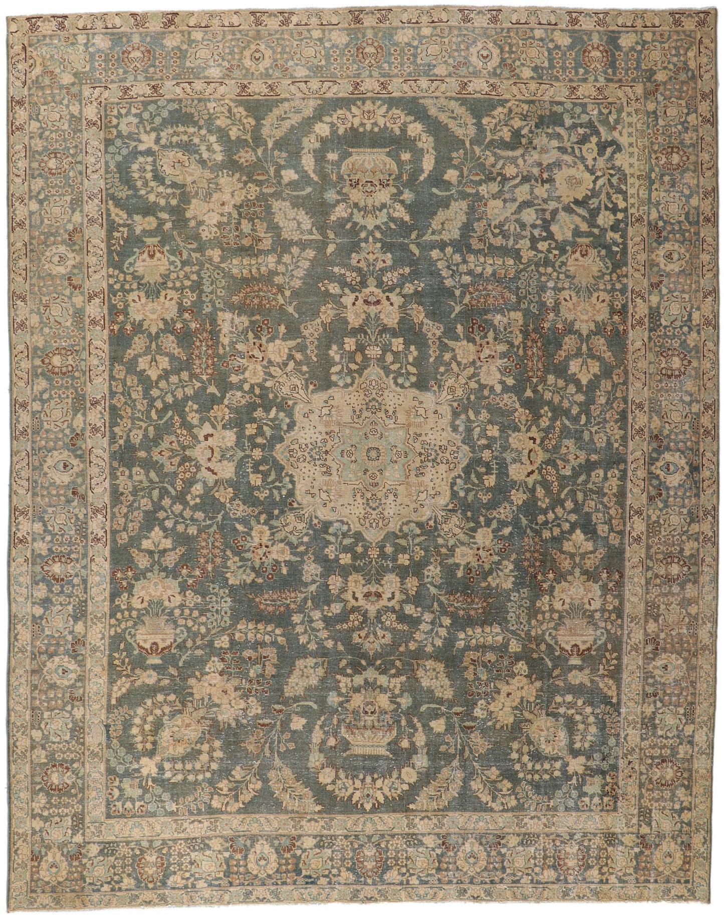 10 x 13 Distressed Antique Persian Tabriz Rug 61021