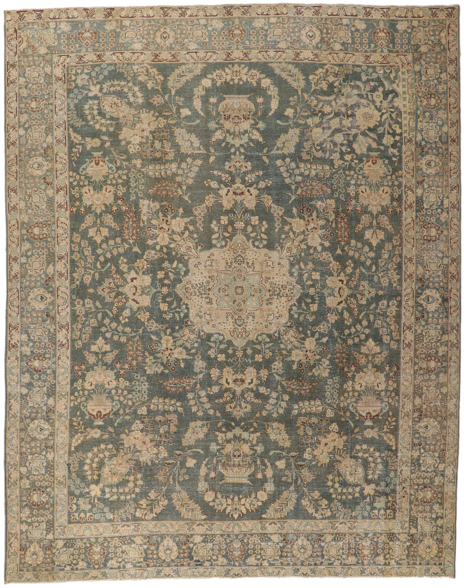 10 x 13 Distressed Antique Persian Tabriz Rug 61021