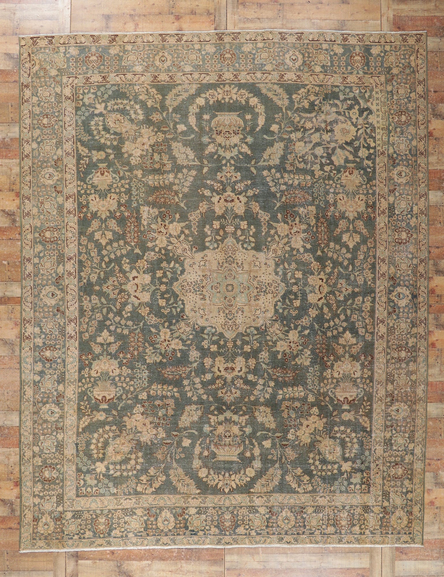 10 x 13 Distressed Antique Persian Tabriz Rug 61021