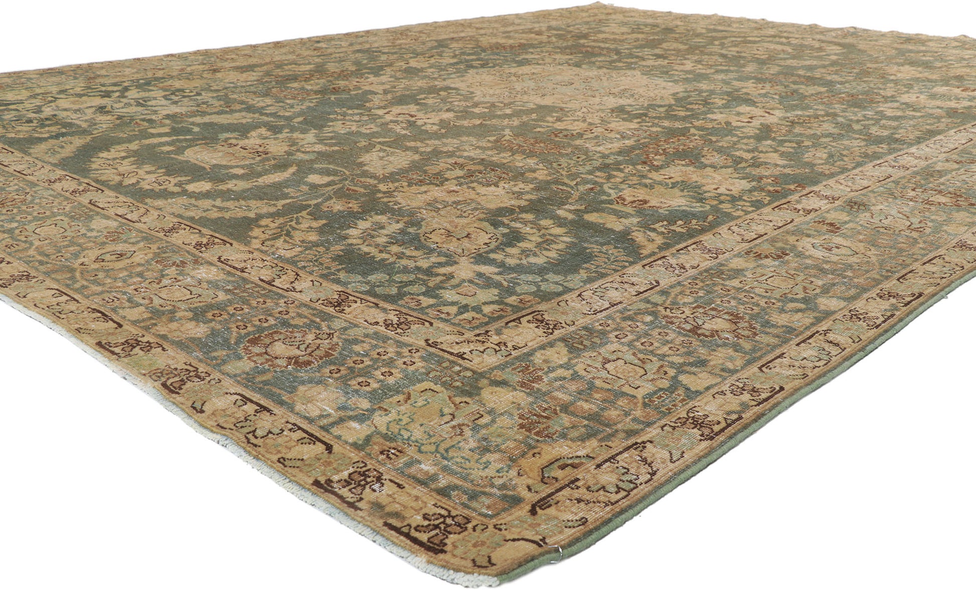 10 x 13 Distressed Antique Persian Tabriz Rug 61021