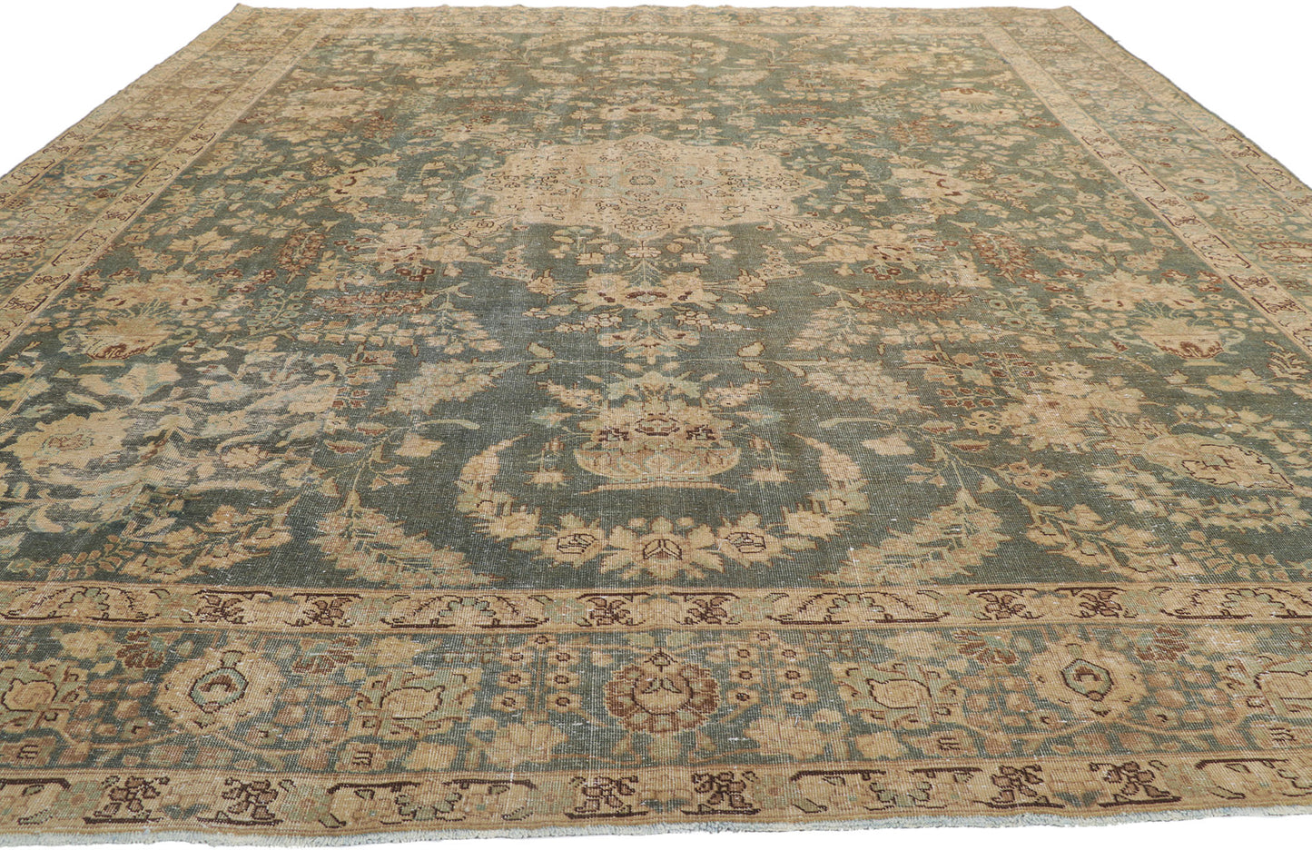 10 x 13 Distressed Antique Persian Tabriz Rug 61021