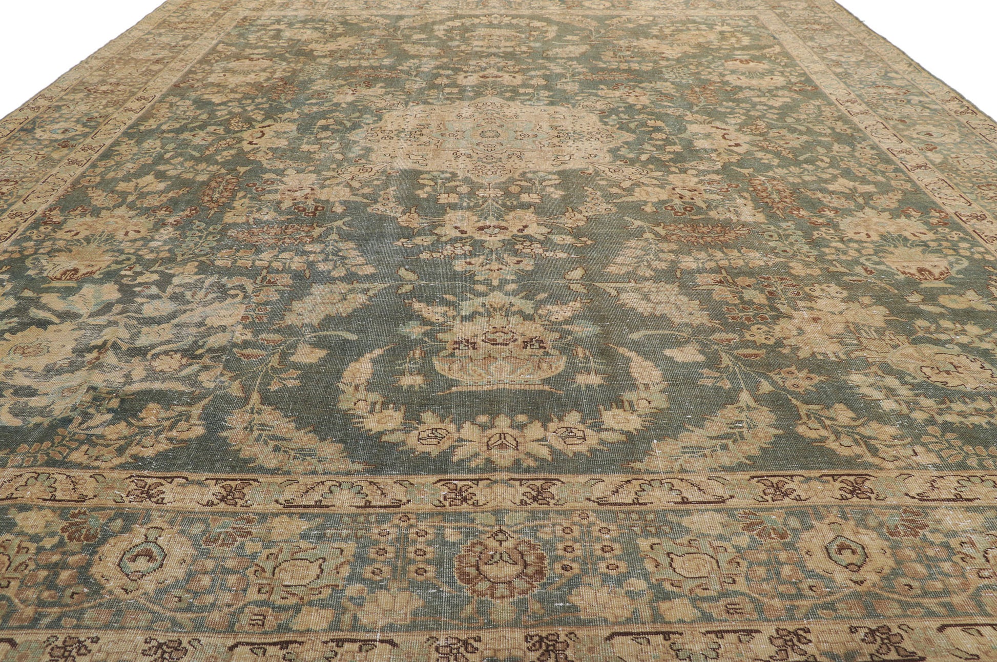 10 x 13 Distressed Antique Persian Tabriz Rug 61021