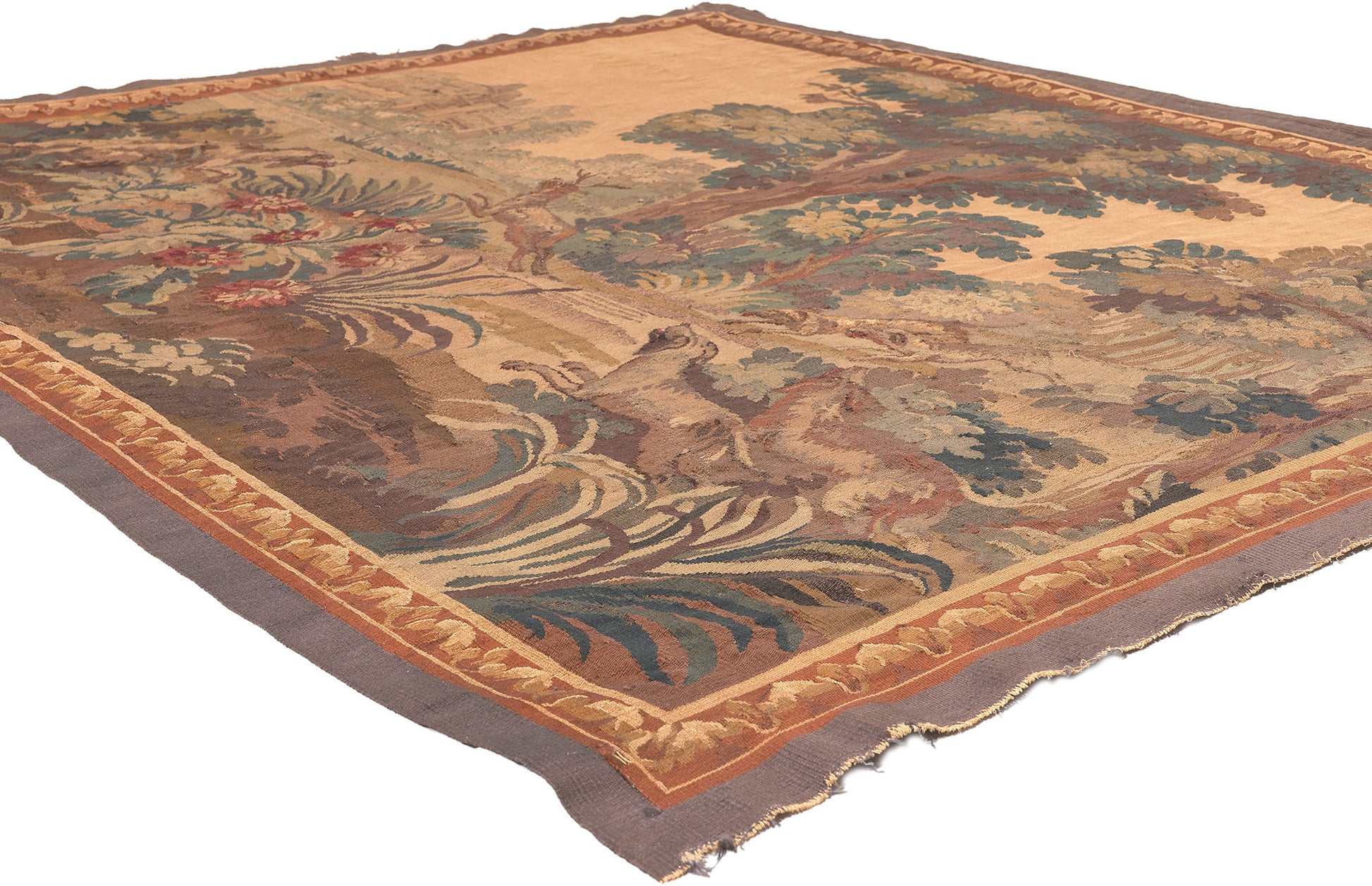 6 x 6 Antique French Aubusson Tapestry 78664