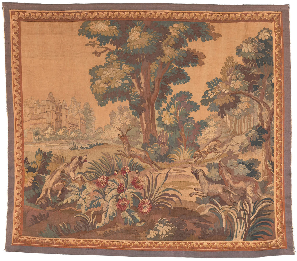 6 x 6 Antique French Aubusson Tapestry 78664