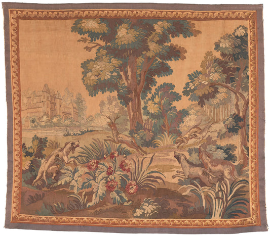 6 x 6 Antique French Aubusson Tapestry 78664