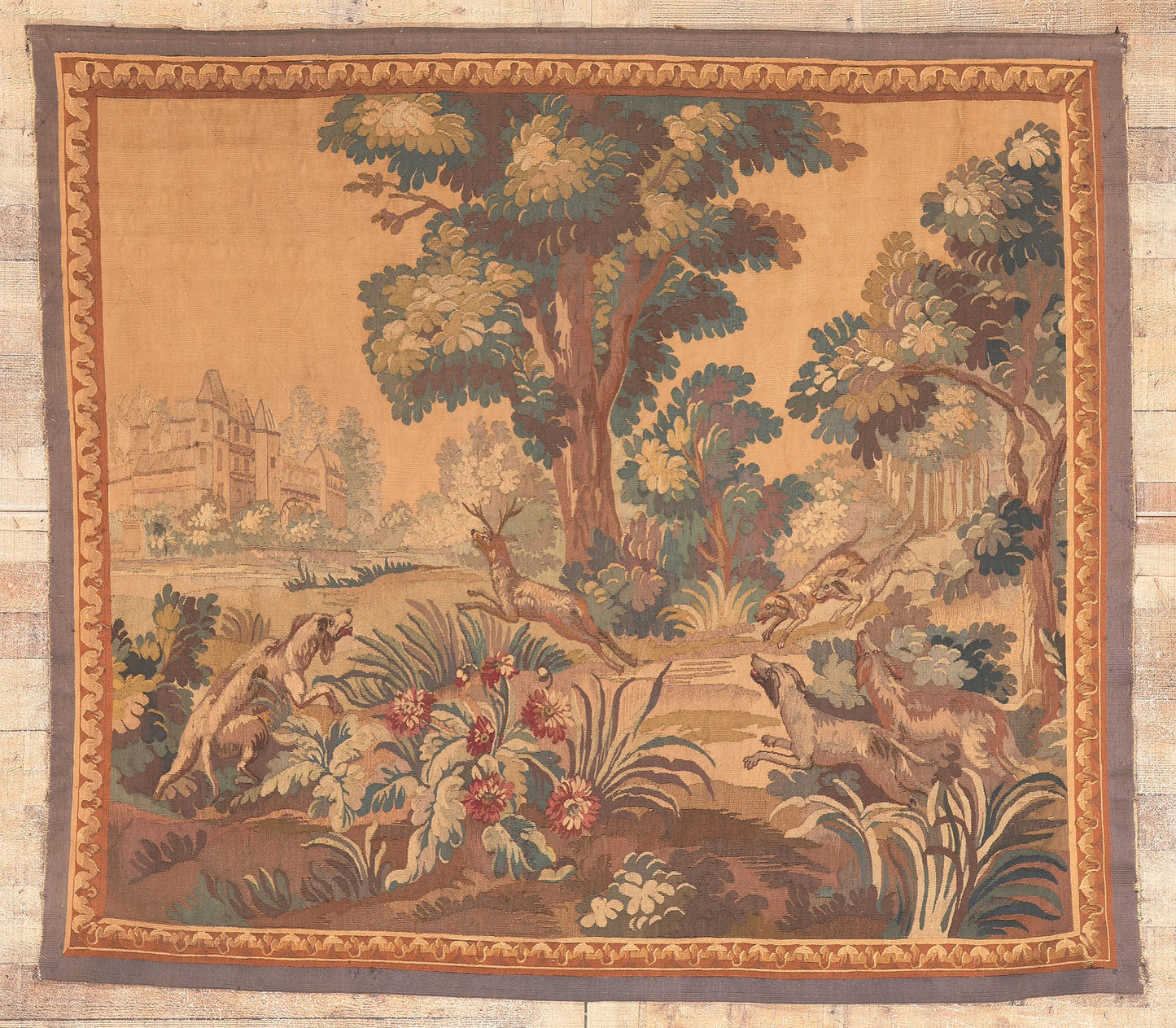 6 x 6 Antique French Aubusson Tapestry 78664