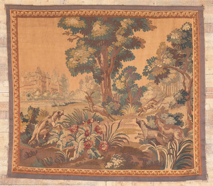 6 x 6 Antique French Aubusson Tapestry 78664