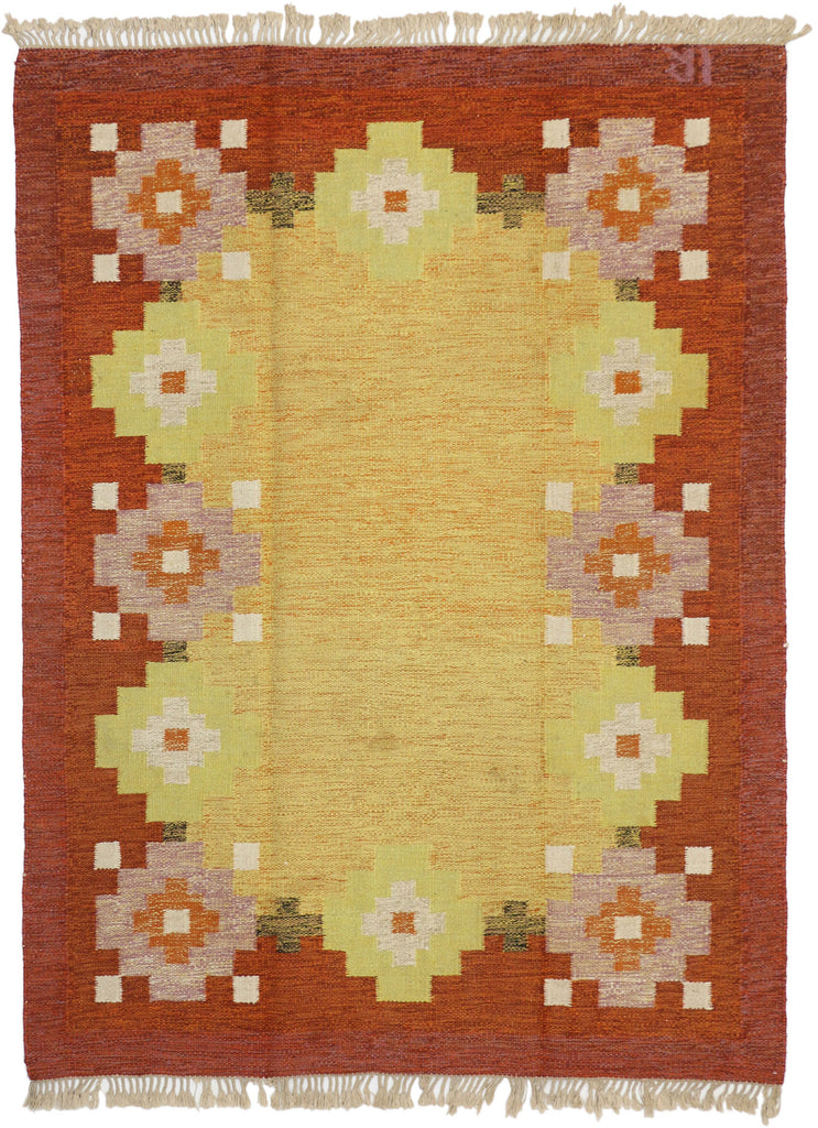 6 x 8 Vintage Swedish Kilim Rollakan Rug 74940