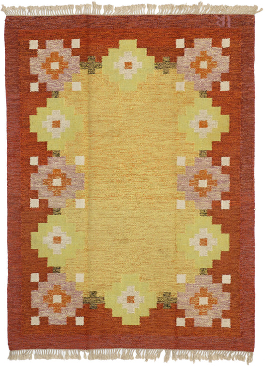 6 x 8 Vintage Swedish Kilim Rollakan Rug 74940