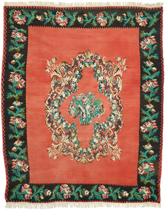 9 x 11 Vintage Turkish Rose Kilim Rug 70271