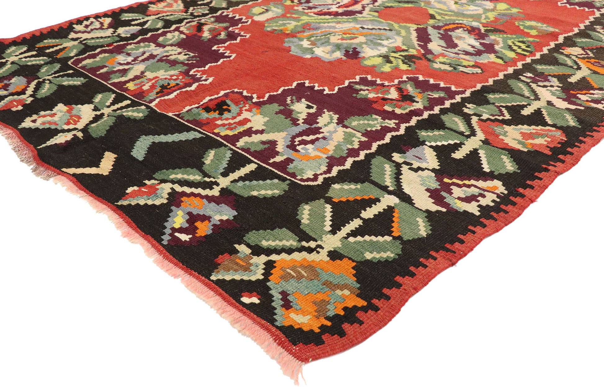 4 x 8 Vintage Turkish Rose Kilim Rug 70283