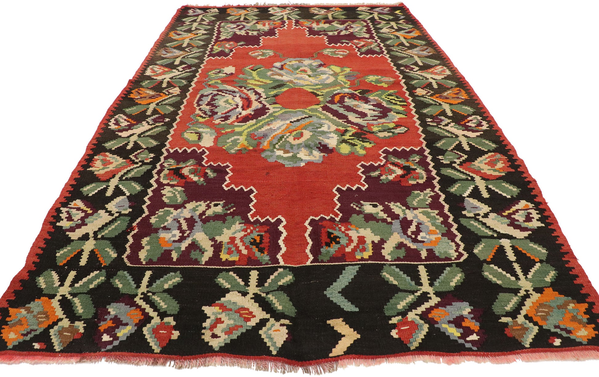 4 x 8 Vintage Turkish Rose Kilim Rug 70283