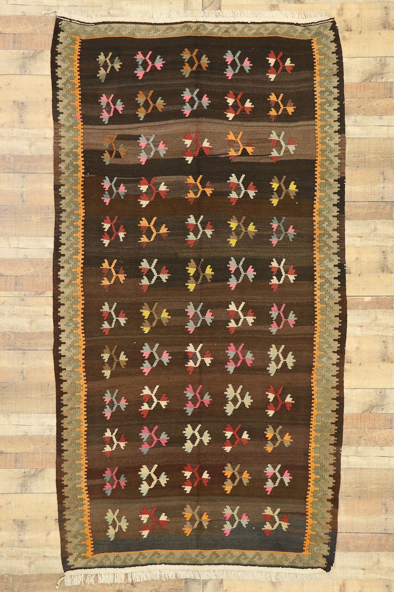 5 x 9 Vintage Turkish Floral Kilim Rug 70293