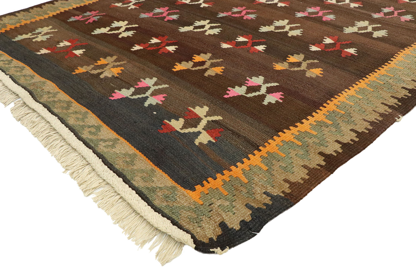 5 x 9 Vintage Turkish Floral Kilim Rug 70293