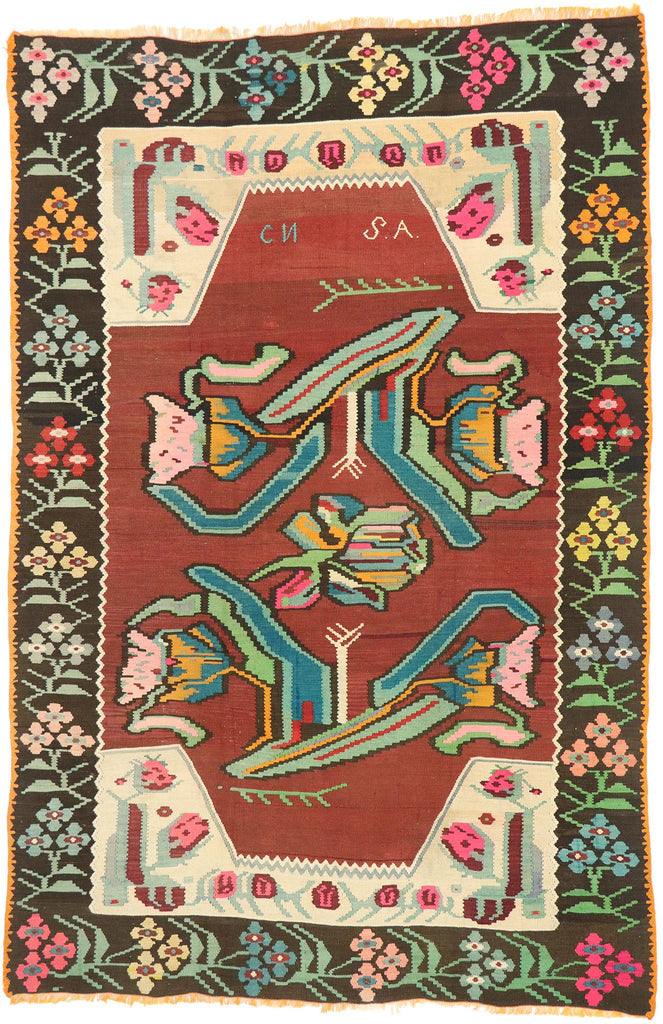 6 x 10 Vintage Turkish Floral Kilim Rug 70343