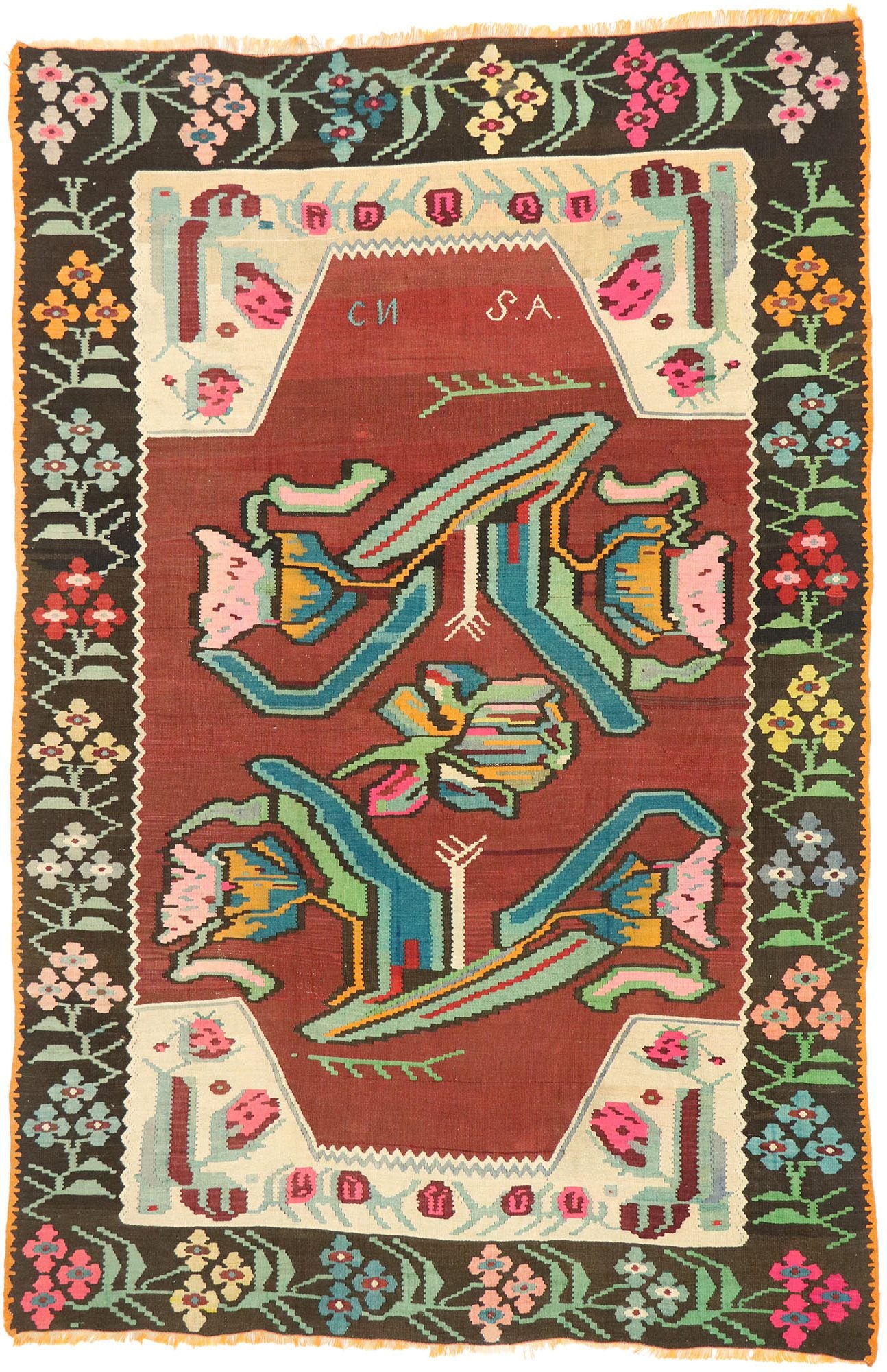 6 x 10 Vintage Turkish Floral Kilim Rug 70343