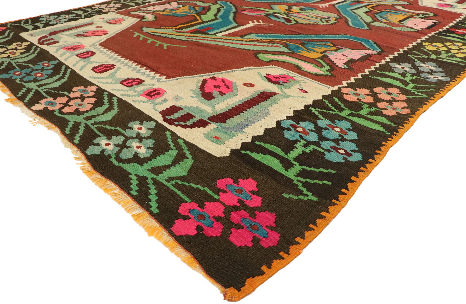 6 x 10 Vintage Turkish Floral Kilim Rug 70343