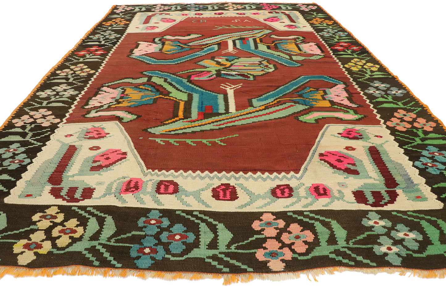 6 x 10 Vintage Turkish Floral Kilim Rug 70343