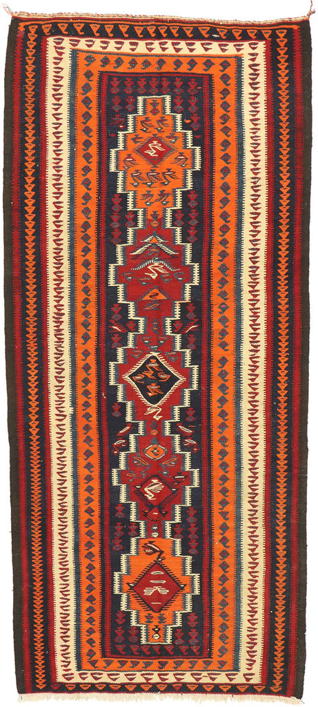 4 x 9 Vintage Persian Bijar Kilim Rug 70469