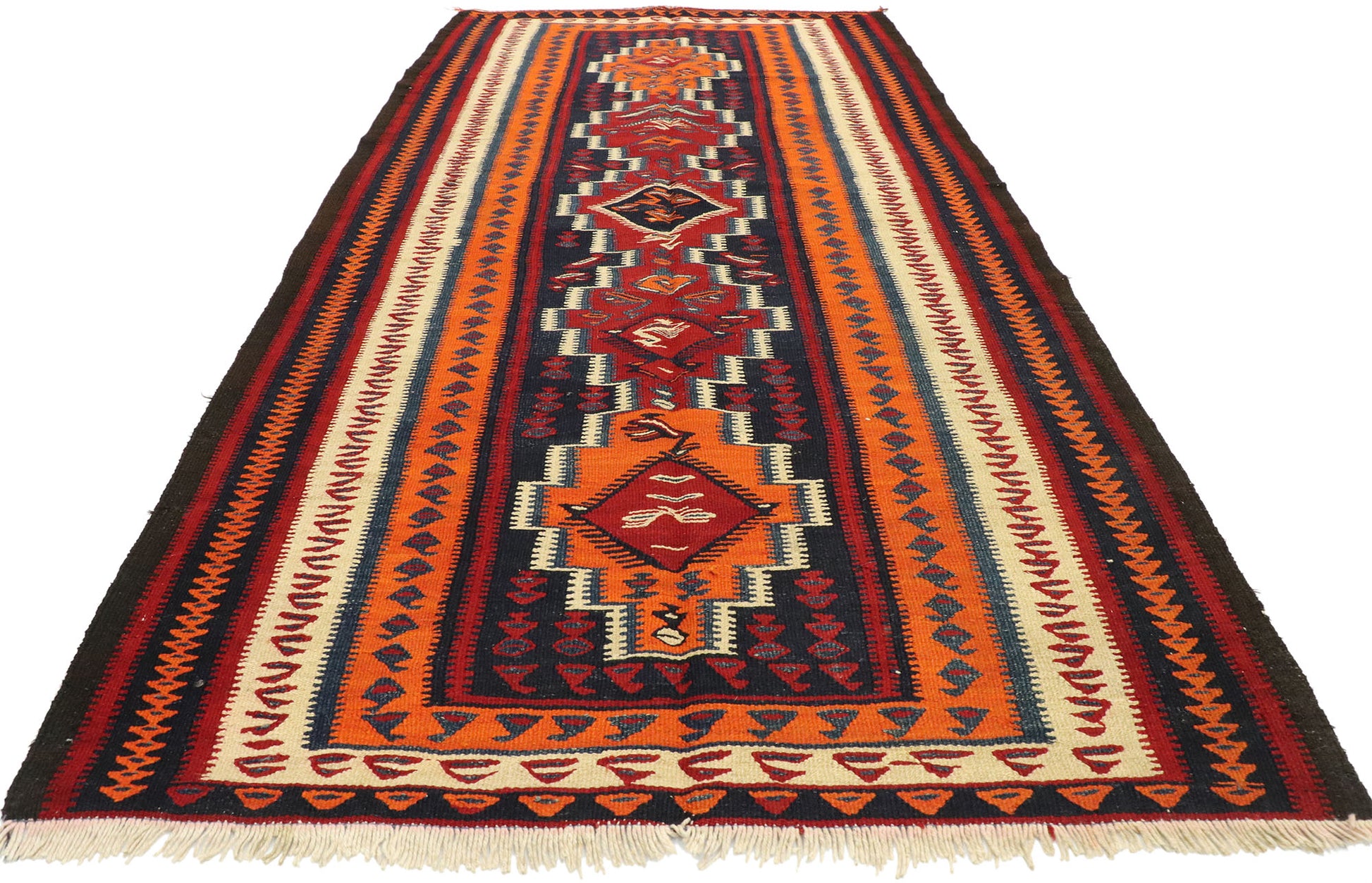 4 x 9 Vintage Persian Bijar Kilim Rug 70469