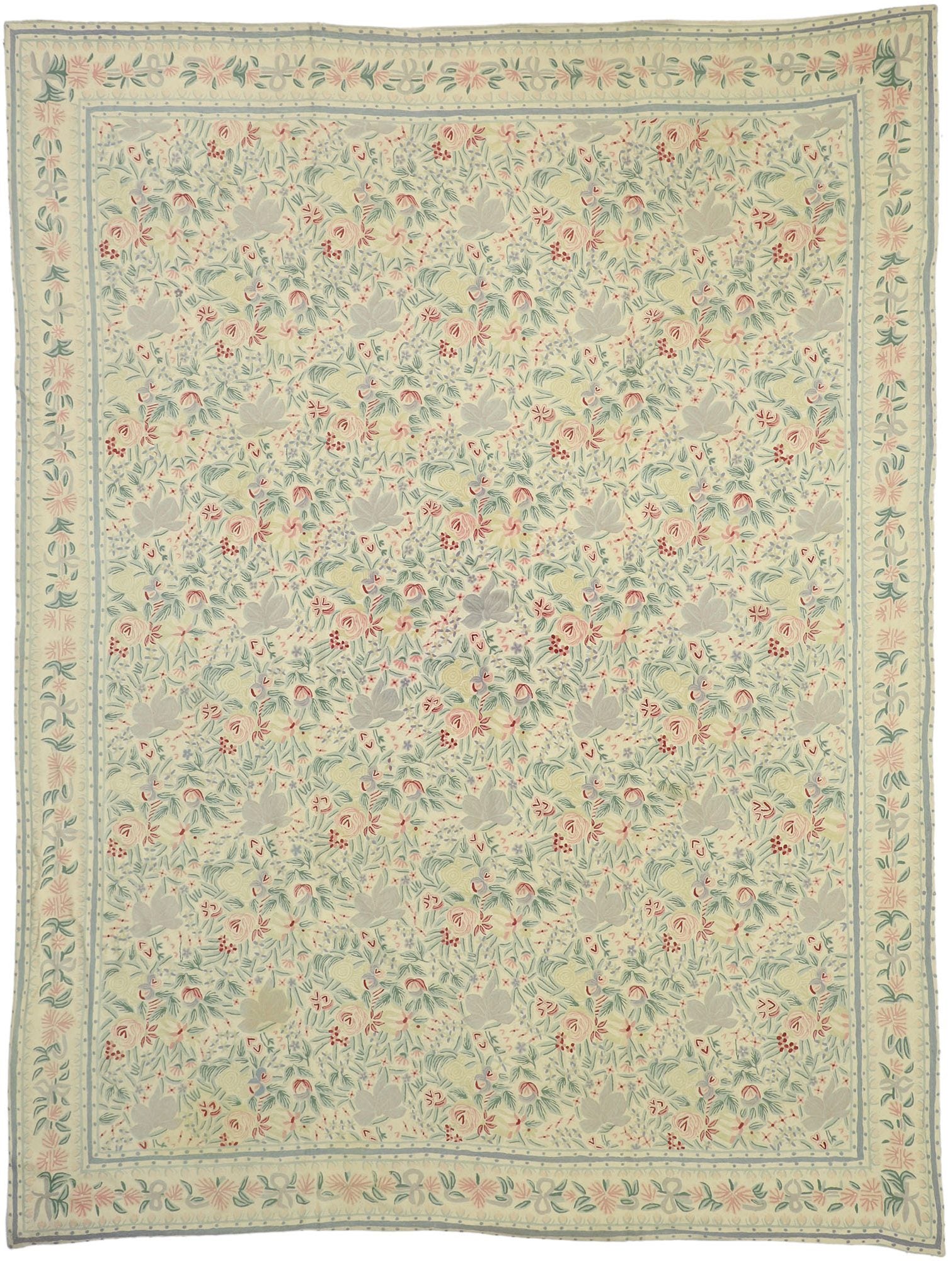 9 x 12 Vintage Chain Stitch Aubusson Floral Rug 70479 – Esmaili Rugs